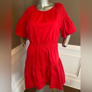 Rachel Parcell Bright Red Short Sleeve Tiered Cotton Dress size L Missing Belt!